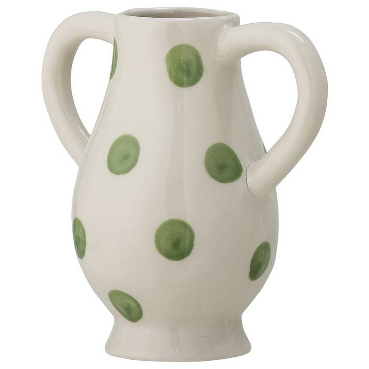 Bloomingville stoneware vase dotted white and green 15cm - British product