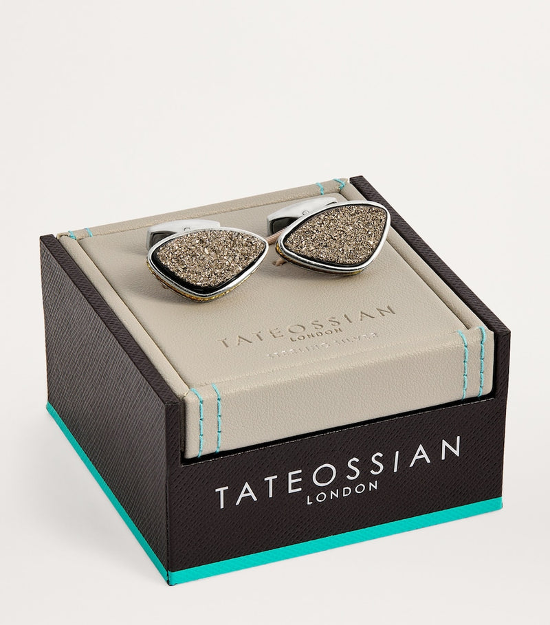 Tateossian sterling silver drusy cufflinks, imported from the UK
