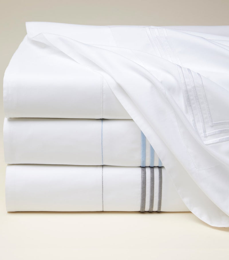 King Size Flat Sheet in Egyptian Cotton with Triple Embroidered Stripe