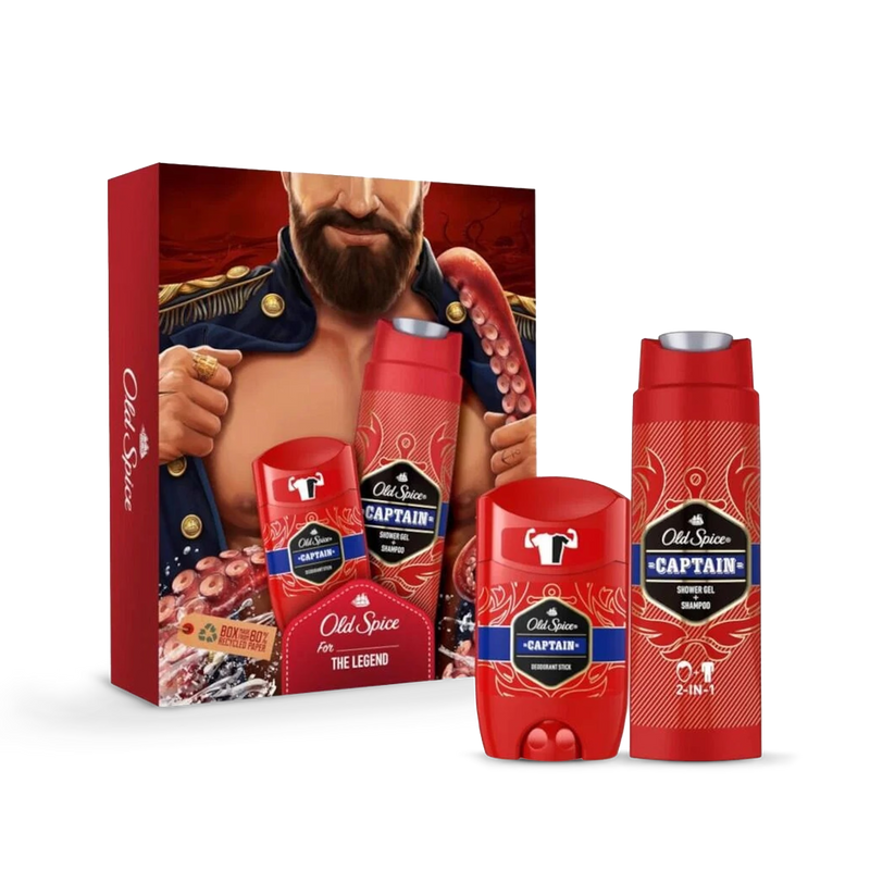 Old Spice Captain deodorant stick and shower gel gift set, UK version