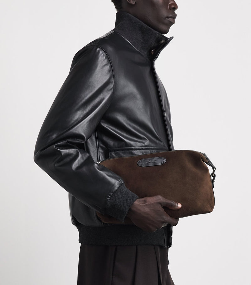 Brioni cotton canvas Via Veneto pouch with leather details, UK version