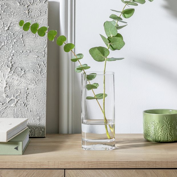 Habitat clear glass vase 20cm square edge (British brand)