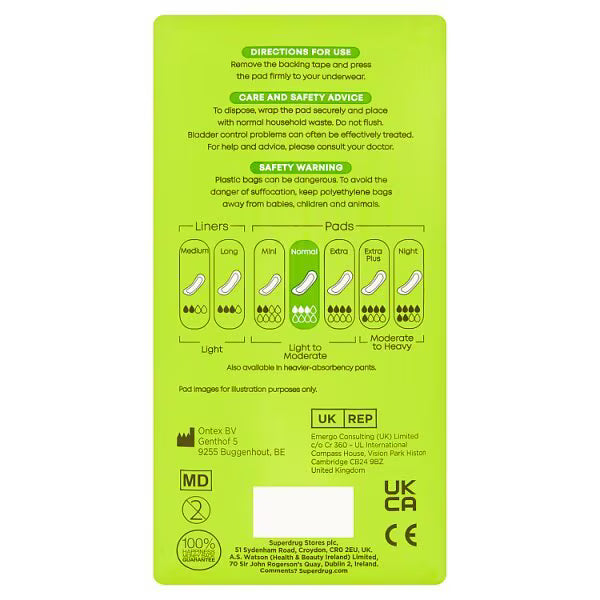 Superdrug Incontinence pads Normal 12 Pack (British brand)