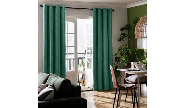 Habitat chenille blackout eyelet curtains green 117x137cm (British brand)