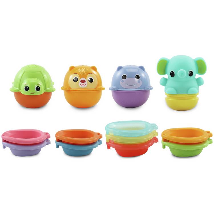 VTech stackable bath toy set with boats and animal cups, UK version