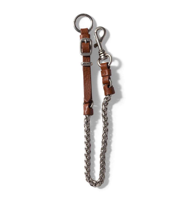 Miu Miu Trick keyring with steel chain and calfskin strap, imported from the UK
