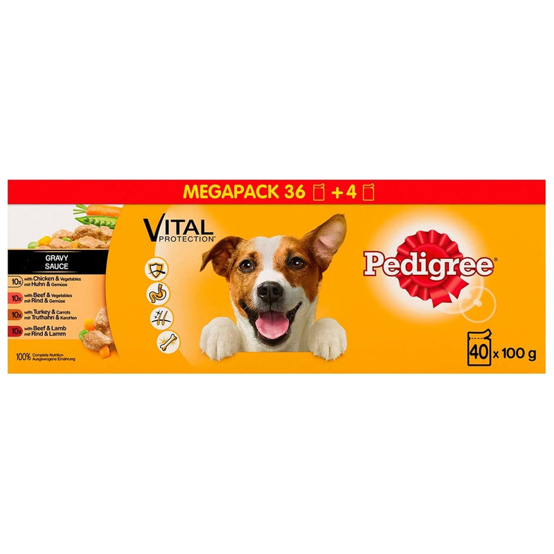 Pedigree Variety Pouch in Gravy wet dog food 40 x 100g, imported from the UK