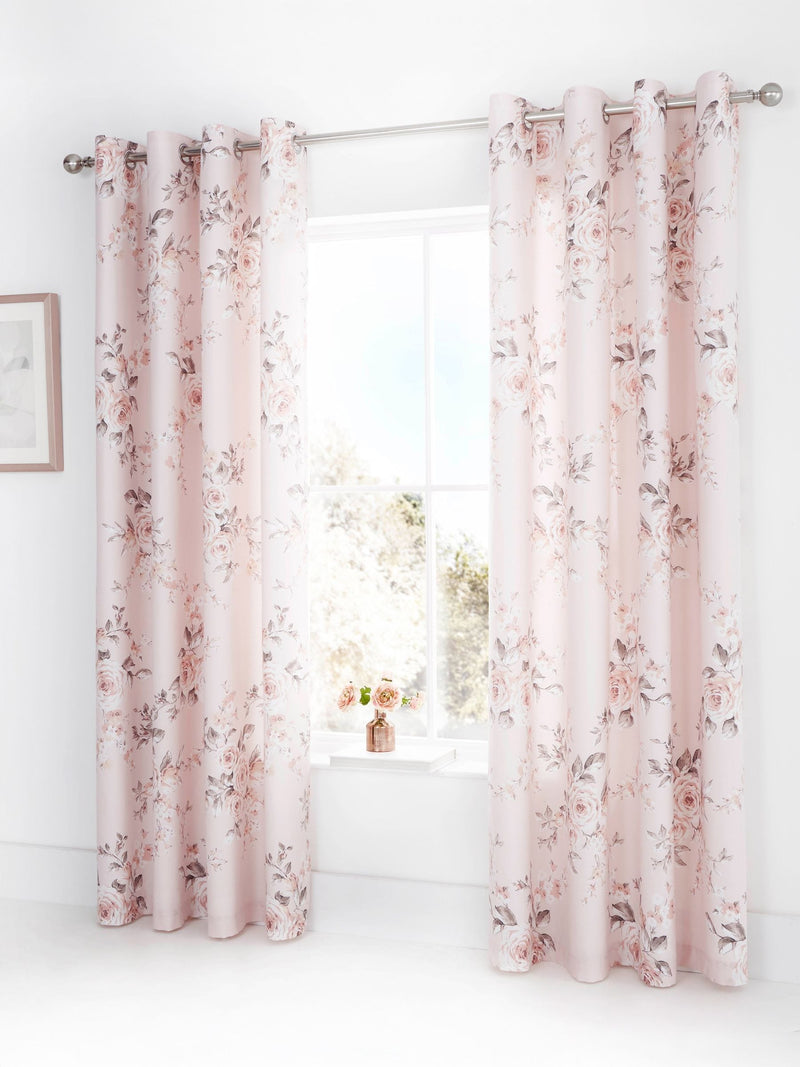 Catherine Lansfield pink floral eyelet curtains 168x183cm, imported from the UK