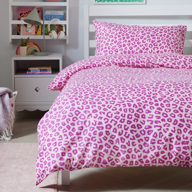 Argos Home pink leopard print bedding set single (British brand)