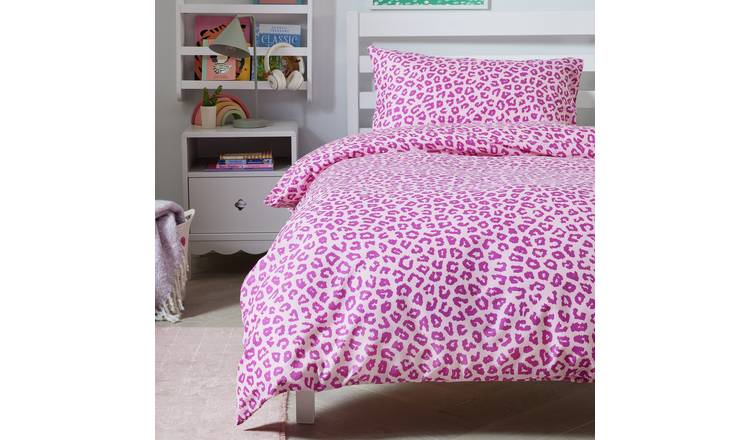 Argos Home pink leopard print bedding set single (British brand)