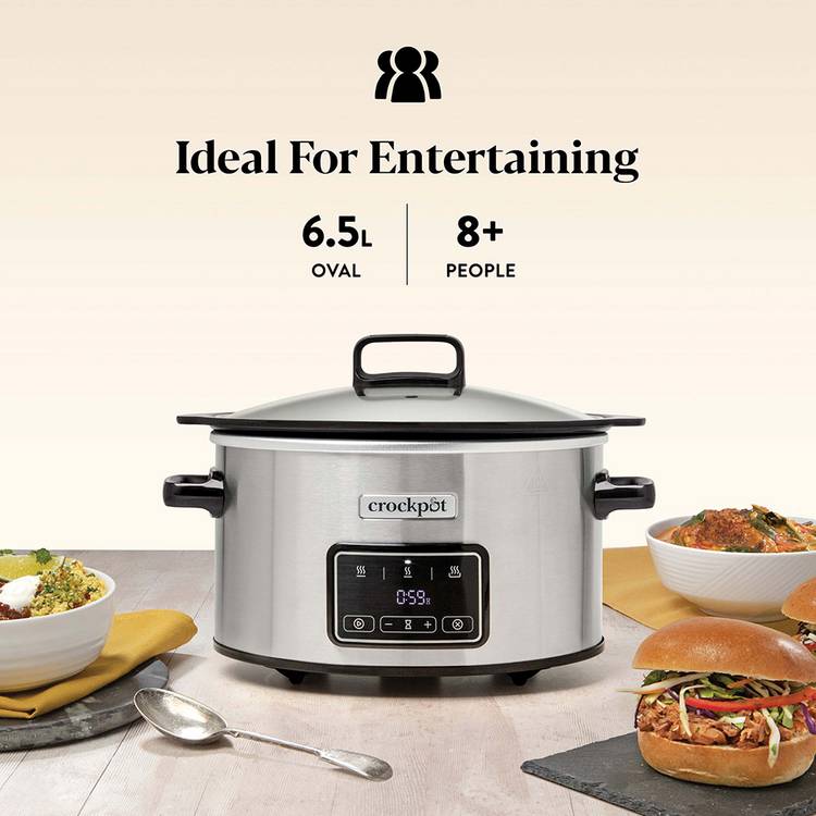 Crockpot Sizzle Stew slow cooker 6.5L silver (British brand)