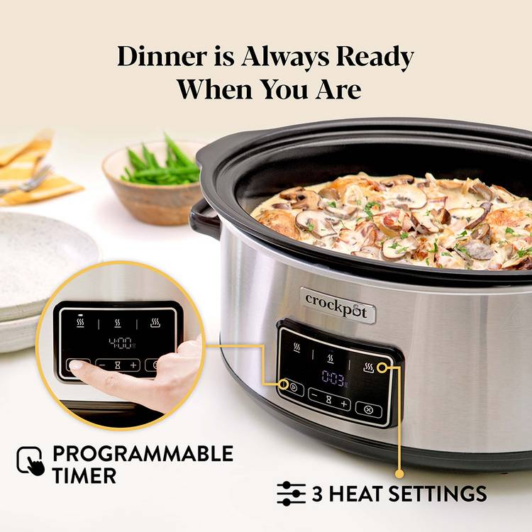 Crockpot Sizzle Stew slow cooker 6.5L silver (British brand)