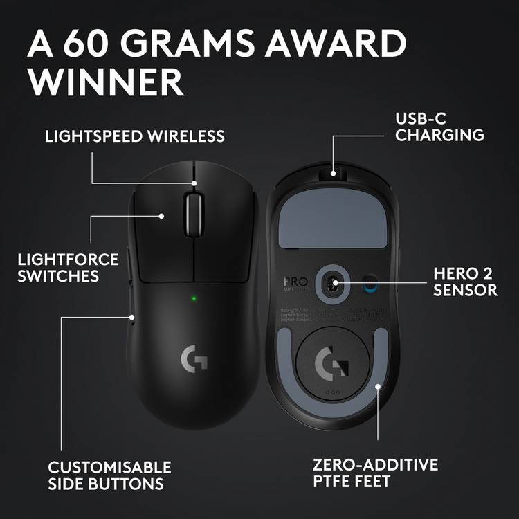 Logitech G PRO X Superlight 2 wireless gaming mouse black - British product