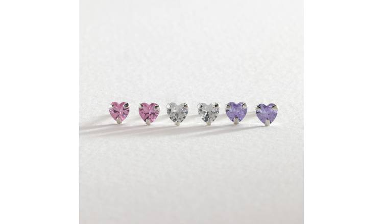 Revere sterling silver heart stud earrings set of 3, UK version