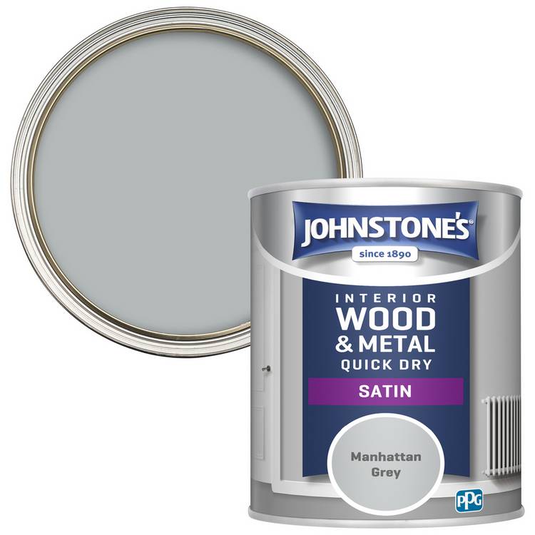 Johnstone's satin paint Manhattan Grey 750ml, imported from the UK