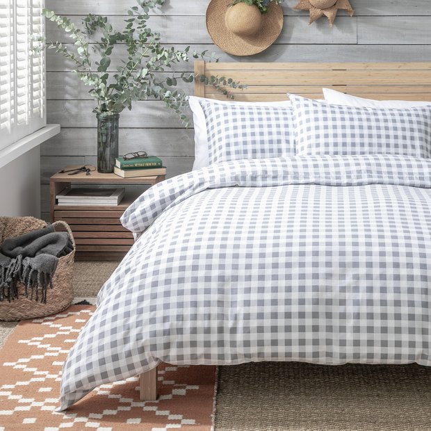 Habitat gingham grey bedding set single size, imported from the UK