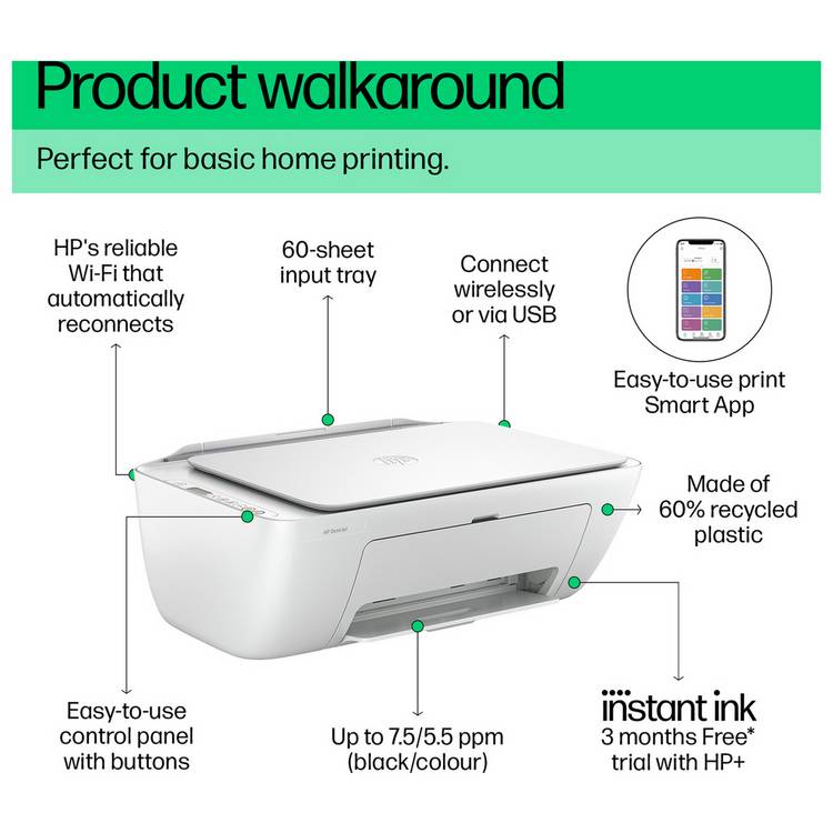 HP DeskJet 2820e all-in-one wireless printer (British brand)
