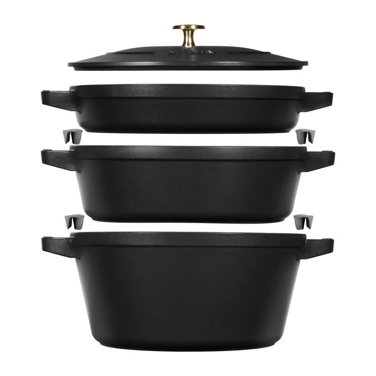 STAUB Stackable 3 Piece Pot Set in Black