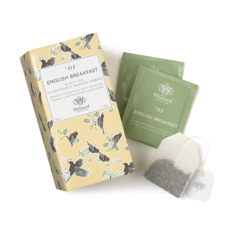 Whittard English Breakfast teabags 25 pack, imported from the UK