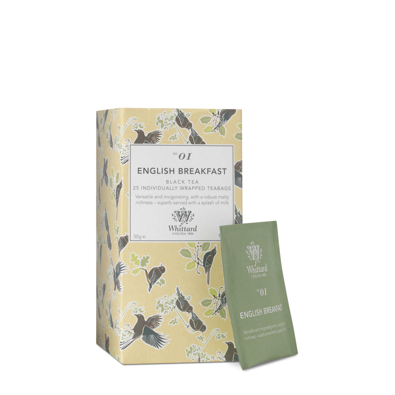 Whittard English Breakfast teabags 25 pack, imported from the UK