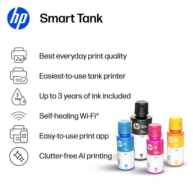 HP Smart Tank 7005 all-in-one wireless printer with 3-year ink supply, UK version