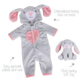 Tiny Treasures bunny doll outfit with hooded all-in-one - British product