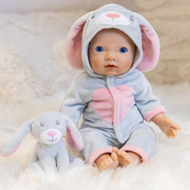 Tiny Treasures bunny doll outfit with hooded all-in-one - British product