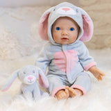 Tiny Treasures bunny doll outfit with hooded all-in-one - British product