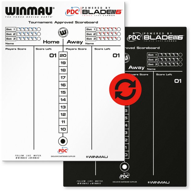 Winmau double-sided dry wipe and chalk scoreboard 45x36cm, UK version