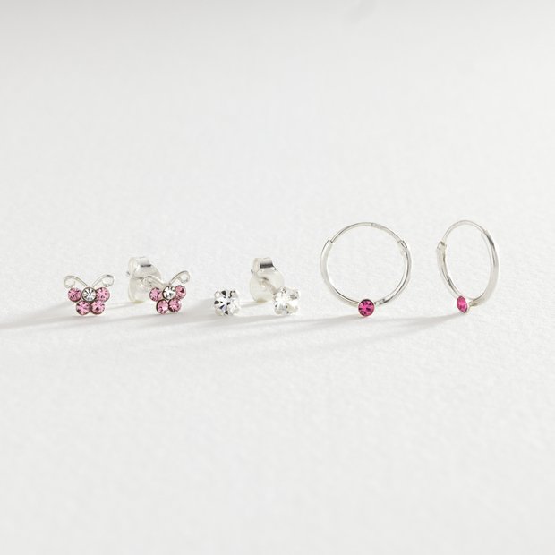 Revere sterling silver earrings set of 3 studs and hoops, imported from the UK