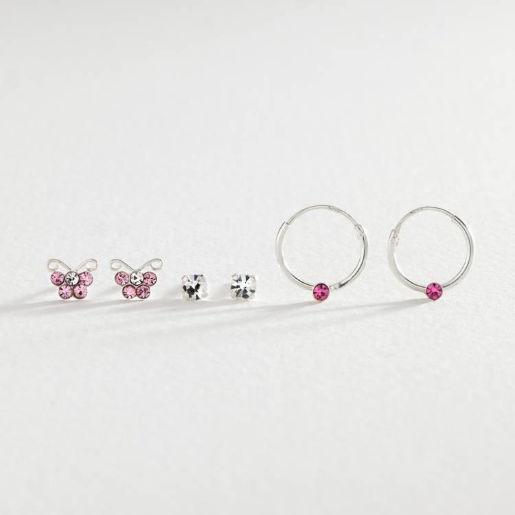 Revere sterling silver earrings set of 3 studs and hoops, imported from the UK