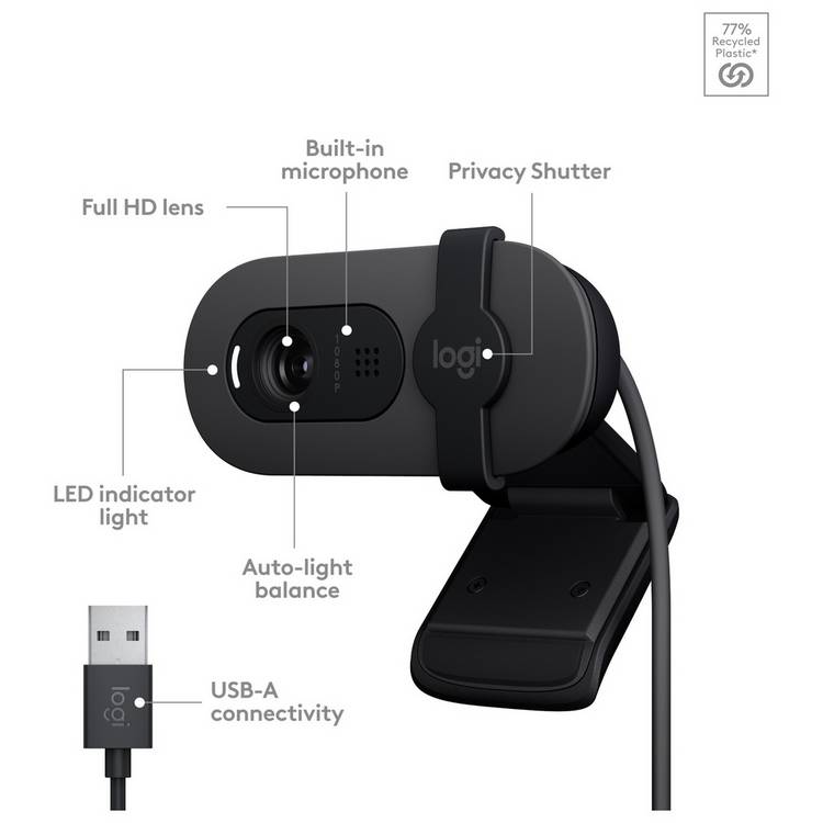 Logitech Brio HD 100 webcam black, imported from the UK