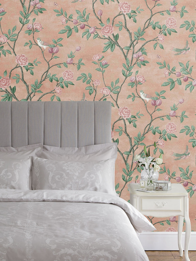 Laura Ashley Blush Eglantine A4 wallpaper sample, imported from the UK