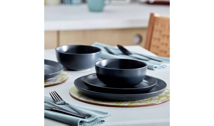 Habitat 4 piece stoneware pasta bowl set in matte charcoal, UK version