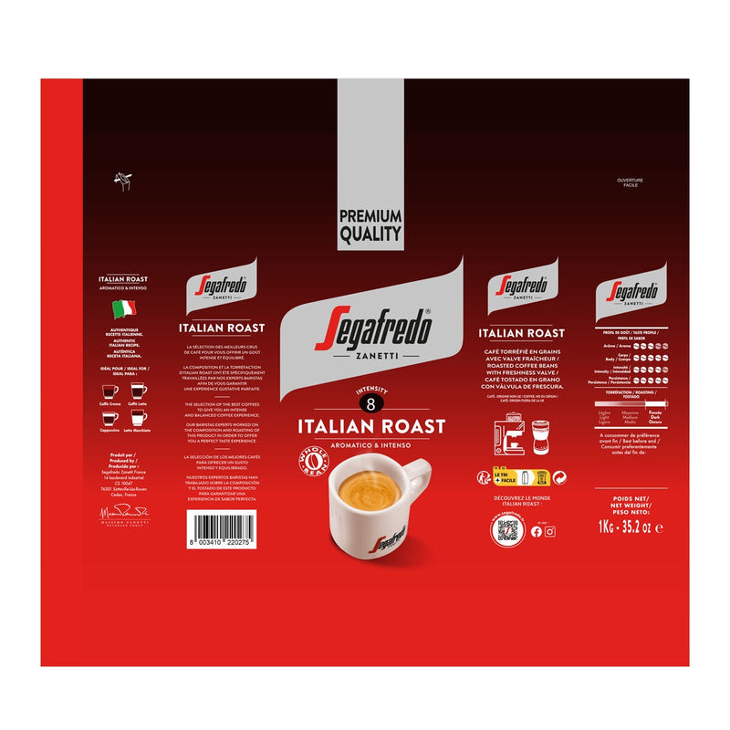 Segafredo Italian Roast whole bean coffee 1kg, UK version