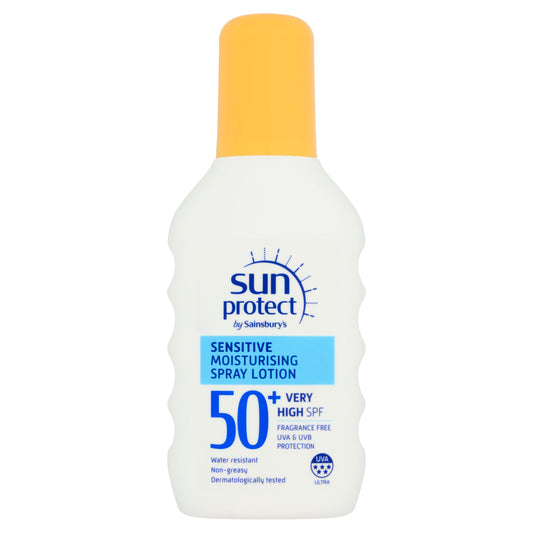 Sun Protect Sensitive Sun Spray SPF50+ 200ml face & body skincare Sainsburys   