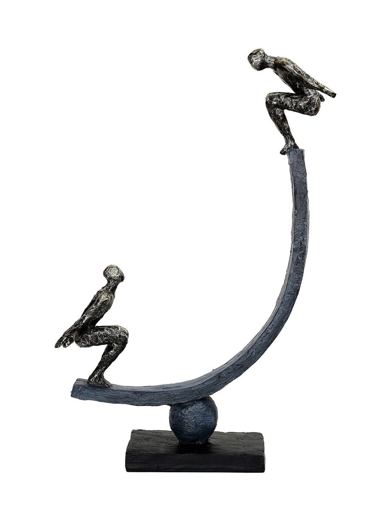 Libra Interiors antique gold bronze balancing act figures sculpture (British brand)