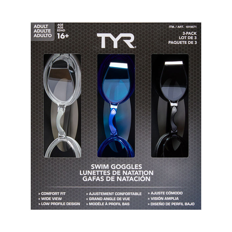 TYR Adult Goggles 3 Pack - British product