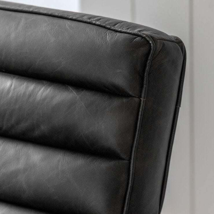 Gallery Datsun antique ebony leather armchair in grey, UK version
