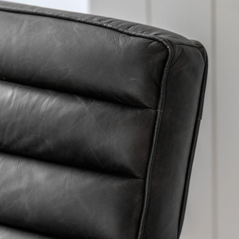 Gallery Datsun antique ebony leather armchair in grey, UK version