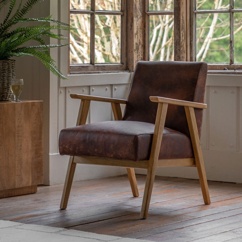 Gallery brown leather armchair 81.5x61x61 cm, UK version