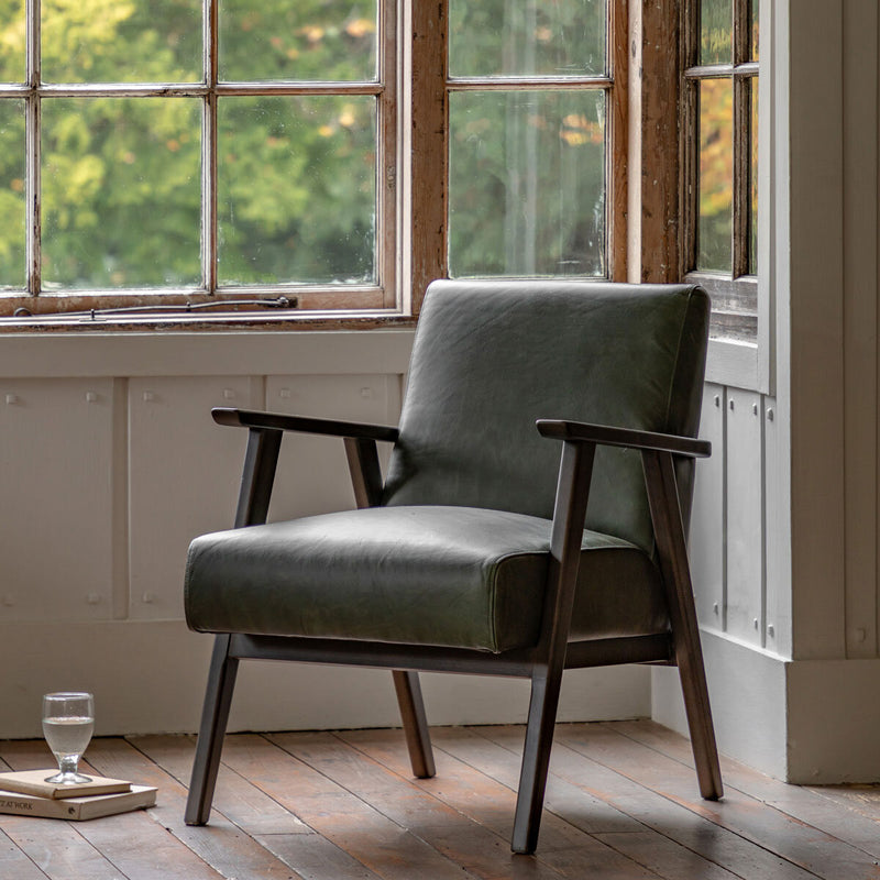 Gallery Neyland green leather armchair, UK version