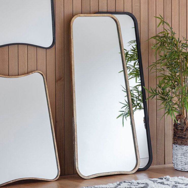 Gallery Kurva gold leaner mirror curved corners, imported from the UK