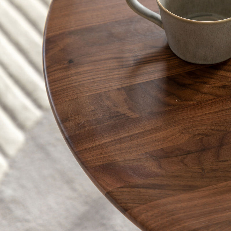 Gallery walnut round coffee table, imported from the UK