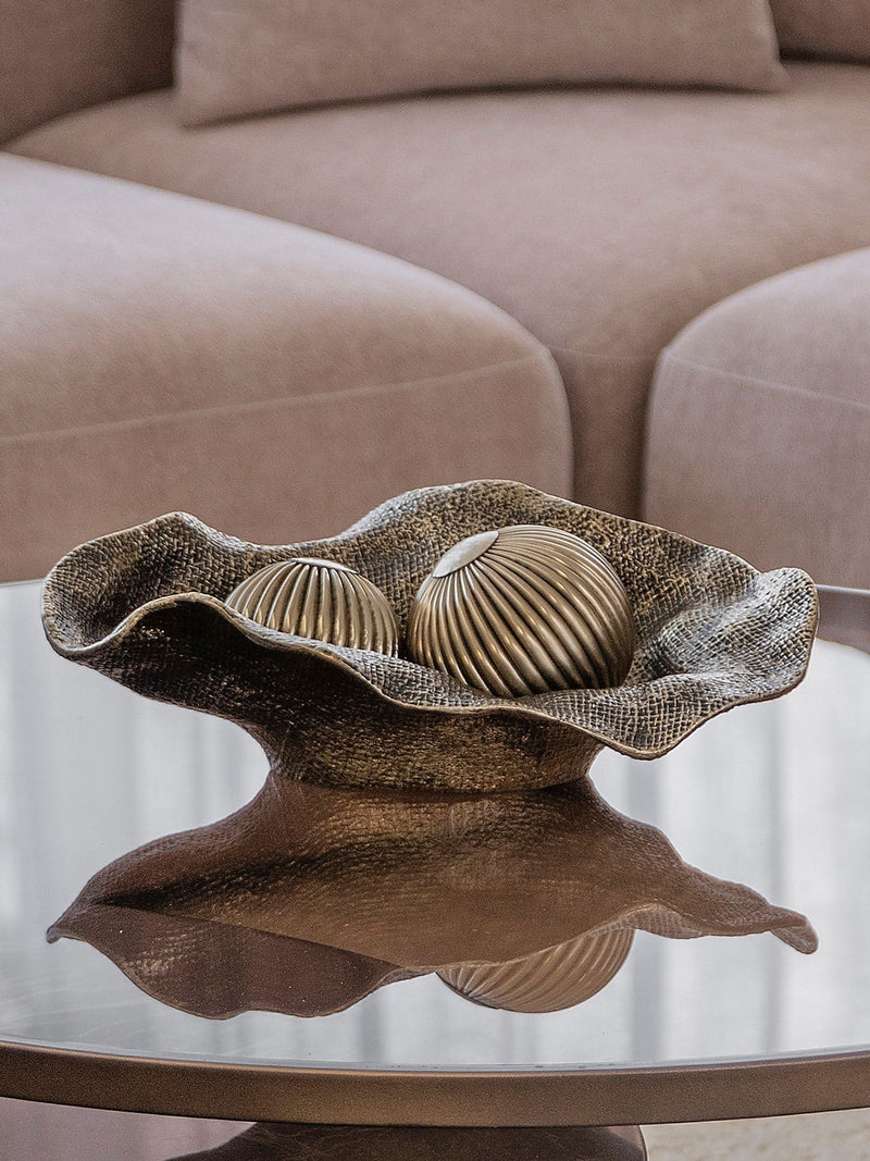 Libra Interiors antique brass gold molten weave bowl - British product