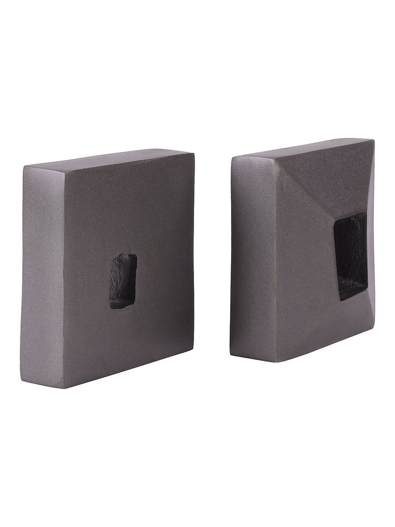 Libra Interiors bookends set of two grey geometric antique lead aluminium (British brand)