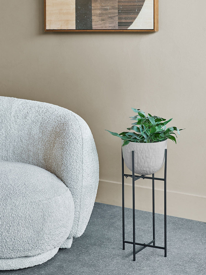 Libra Interiors white stonewash planter on stand small 55cm, imported from the UK
