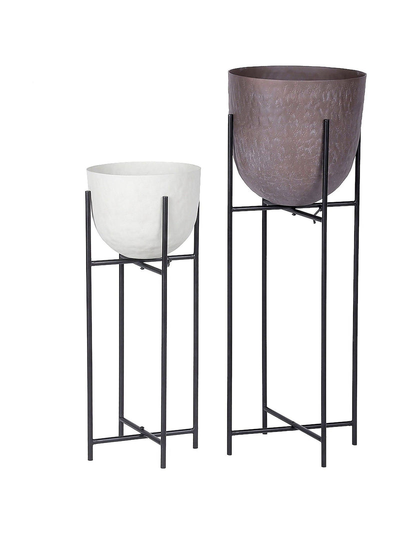Libra Interiors white stonewash planter on stand small 55cm, imported from the UK