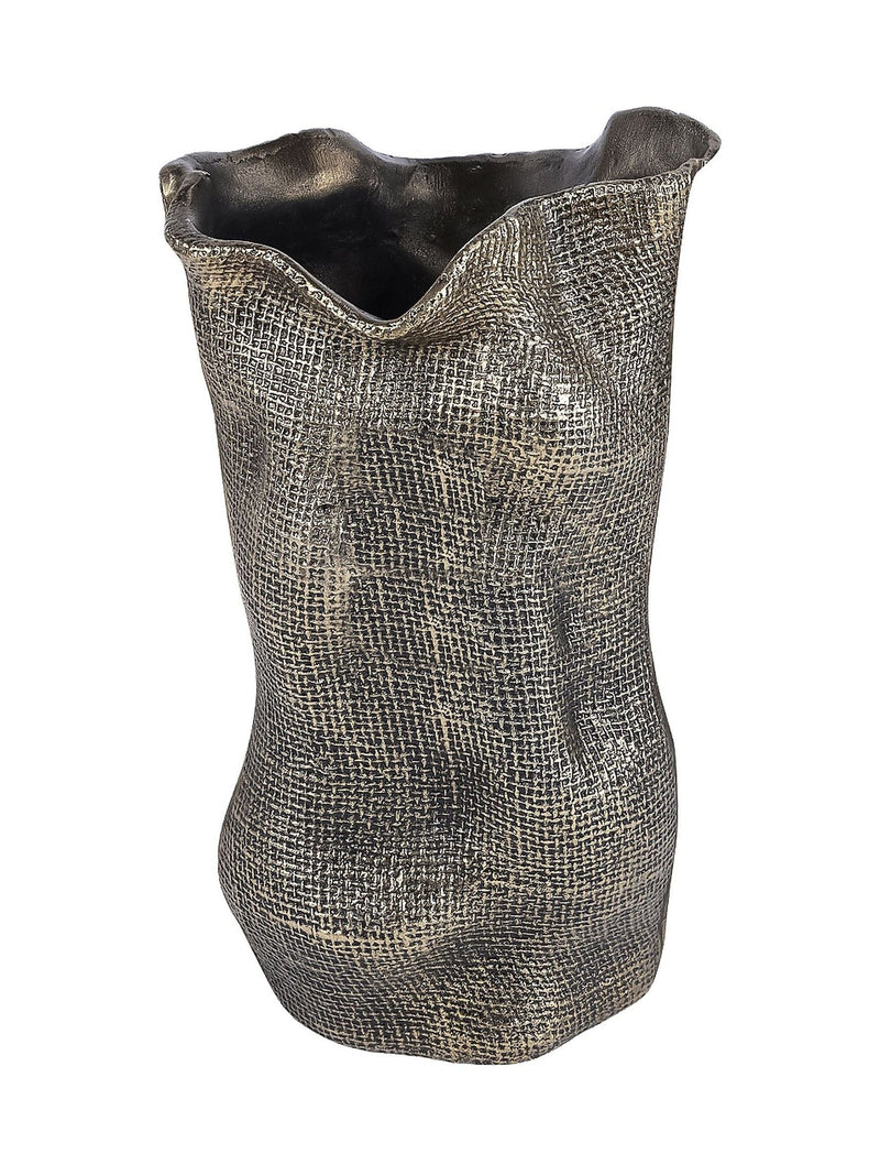 Libra Interiors antique brass gold molten weave small vase, UK version