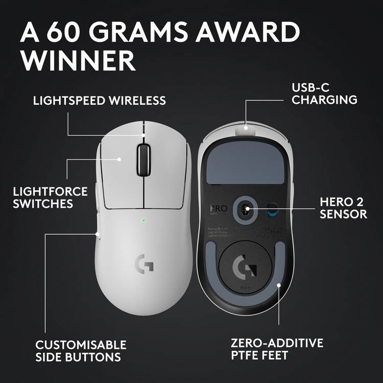 Logitech G PRO X Superlight 2 wireless gaming mouse in white (British brand)